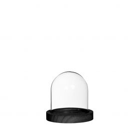 Glass bell jar with black wooden base Ø10cm H. 10 cm (1 pcs.) [IFS-29821]