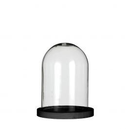 Glass bell jar with black wooden base Ø12cm H.16cm (1 pcs.) [IFS-29823]