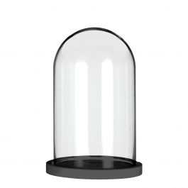 Glass stolp with black wooden base Ø14cm H.21cm (1 pcs.) [IFS-29824]