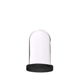 Glass bell jar with black wooden base Ø10cm (1 pcs.) [IFS-29828]