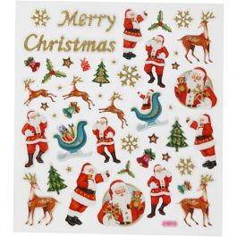Stickers, Father Christmas and reindeer, 15x16,5 cm, 1 sheet [HOB-298921]