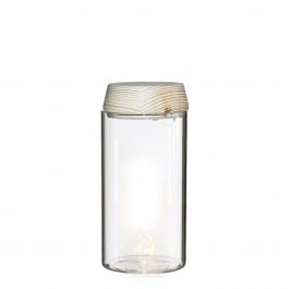 Glass cylinder with LED in wooden lid 18cm high (1 pcs.) [IFS-30180]