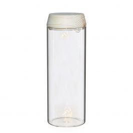 Glass cylinder with LED in wooden lid 23cm high (1 pcs.) [IFS-30181]