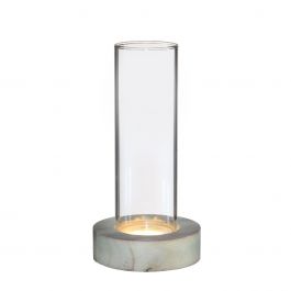 Glass cylinder with LED in wooden base 18cm high (1 pcs.) [IFS-30182]