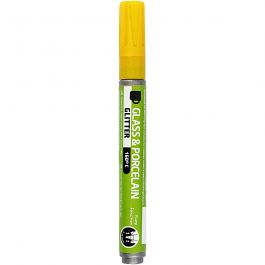 Glass & Porcelain Marker, yellow, glitter, line 2-4 mm, semi opaque, 1 pc [HOB-31300]