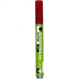 Glass & Porcelain Marker, dark red, glitter, line 2-4 mm, semi opaque, 1 pc [HOB-31304]