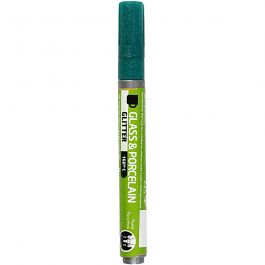 Glass & Porcelain Marker, dark green, glitter, line 2-4 mm, semi opaque, 1 pc [HOB-31309]