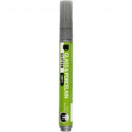 Glass & Porcelain Marker, grey, glitter, line 2-4 mm, semi opaque, 1 pc [HOB-31311]
