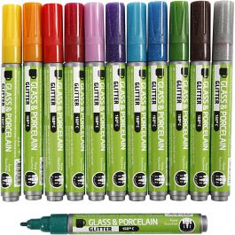 Glass & Porcelain Marker, assorted colours, line 2-4 mm, semi opaque, 12 pc/ 1 pack [HOB-31312]