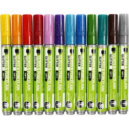 Glass & Porcelain Marker, assorted colours, line 2-4 mm, semi opaque, 72 pc/ 1 pack [HOB-31313]