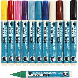 Glass & Porcelain Marker, assorted colours, line 2-4 mm, opaque, 12 pc/ 1 pack [HOB-31332]