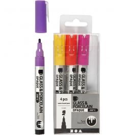 Glass & Porcelain Marker, orange, purple, light red, yellow, line 1-2 mm, semi opaque, 4 pc/ 1 pack [HOB-31335]