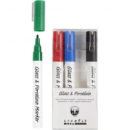 Glass & Porcelain Marker, black, blue, green, red, line 1-2 mm, semi opaque, 4 pc/ 1 pack [HOB-31336]