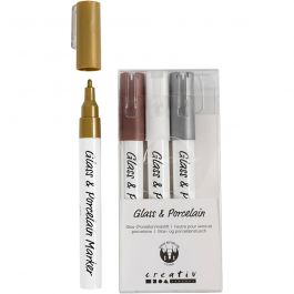 Glass & Porcelain Marker, brown, gold, silver, white, line 1-2 mm, semi opaque, 4 pc/ 1 pack [HOB-31337]