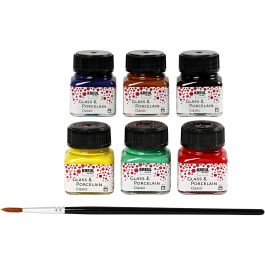 Glass & Porcelain paint, assorted colours, 6x20 ml/ 1 pack [HOB-31405]