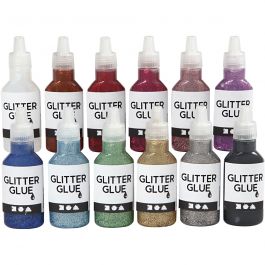 Glitter Glue, assorted colours, 12x25 ml/ 1 pack [HOB-318200]