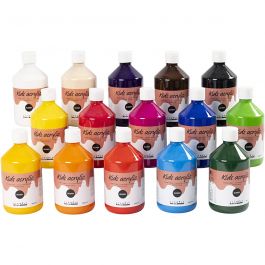 School acrylic paint glossy, assorted colours, glossy, 15x500 ml/ 1 box [HOB-32000]