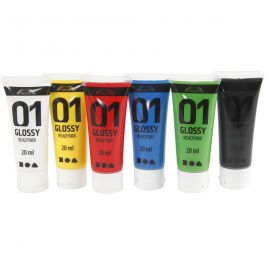 School acrylic paint glossy, standard colours, glossy, 6x20 ml/ 1 pack [HOB-32003]