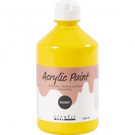 School acrylic paint glossy, primary yellow, glossy, 500 ml/ 1 bottle [HOB-32006]