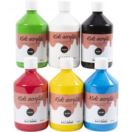 School acrylic paint glossy, primary colours, glossy, 6x500 ml/ 1 pack [HOB-32032]