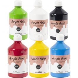 School acrylic paint glossy, primary colours, glossy, 6x500 ml/ 1 pack [HOB-32032]