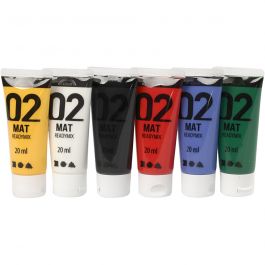 School acrylic paint matte, standard colours, matt, 6x20 ml/ 1 pack [HOB-32101]