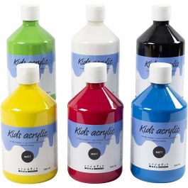 School acrylic paint matte, primary colours, matt, 6x500 ml/ 1 pack [HOB-32132]
