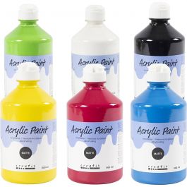 School acrylic paint matte, primary colours, matt, 6x500 ml/ 1 pack [HOB-32132]