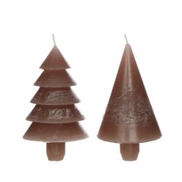Candle set 2 trees taupe 12cm high (1 set, 6pcs) [IFS-32152]