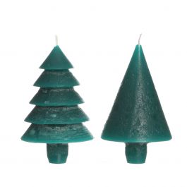 Candle set 2 trees blue green 12cm high (1 set, 6pcs) [IFS-32155]