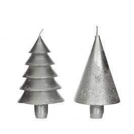 Candle set 2 trees silver 12cm high (1 set, 6pcs) [IFS-32156]