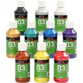 School acrylic paint metallic, assorted colours, metallic, 10x120 ml/ 1 pack [HOB-32201]