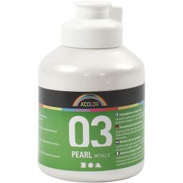 School acrylic paint metallic, white, metallic, 500 ml/ 1 bottle [HOB-32202]