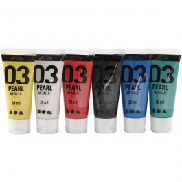 School acrylic paint metallic, standard colours, metallic, 6x20 ml/ 1 pack [HOB-32203]