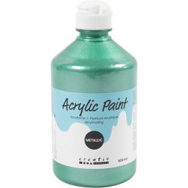 School acrylic paint metallic, green, metallic, 500 ml/ 1 bottle [HOB-32222]