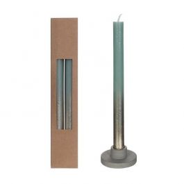 Dinner Candles eucalyptus Green with Gold Spray Ø2.1/h. 25cm (1 set) [IFS-32315]