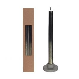 Dinner Candles Black with Gold Spray Ø2.1/h. 25cm (1 set) [IFS-32318]