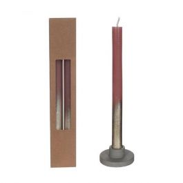 Dinner Candles mauve with Gold Spray Ø2.1/h. 25cm (1 set) [IFS-32319]