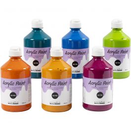 School acrylic paint glitter, assorted colours, 6x500 ml/ 1 box [HOB-32500]