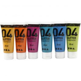 School acrylic paint glitter, assorted colours, 6x20 ml/ 1 pack [HOB-32501]