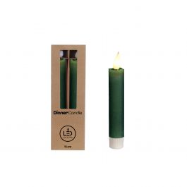 LED candle h.21cm Ø2.1 cm rustic finish moss green (Set of 2 pcs) [IFS-32540]
