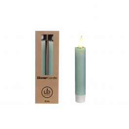 LED candle h.21cm Ø2.1 cm rustic finish eucalyptus green (Set of 2 pcs) [IFS-32545]