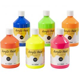 School acrylic paint neon, neon colours, 6x500 ml/ 1 box [HOB-32600]