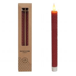 LED honeycomb candle Ø2.2 h. 25cm Burgundy (Set of 2 pcs) [IFS-32681]