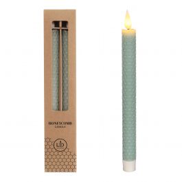 LED honeycomb candle Ø2.2 h. 25cm eucalyptus green (Set of 2 pcs) [IFS-32685]