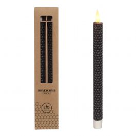 LED honeycomb candle Ø2.2 h. 25cm black (Set of 2 pcs) [IFS-32688]