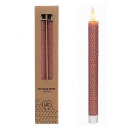 LED honeycomb candle Ø2.2 h. 25cm mauve (Set of 2 pcs) [IFS-32689]