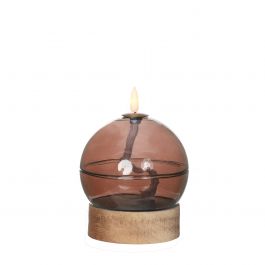 LED oil lamp h13.5 Ø10 cm mahogany (1 pc) [IFS-32809]