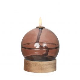 LED oil lamp h16.5 Ø12 cm mahogany (1 pc) [IFS-32818]