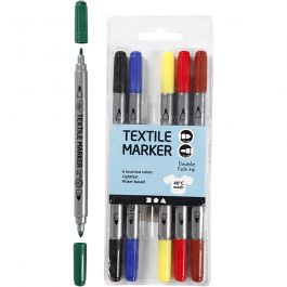 Textile markers, standard colours, line 2,3+3,6 mm, 6 pc/ 1 pack [HOB-34819]
